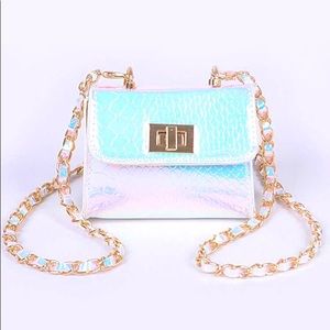 -Holographic Snake Print Mini Swing Bag - White